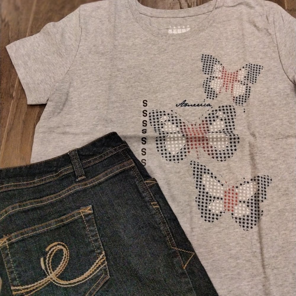 America Butterflies Ladies Heather Gray NEW Ladies Short Sleeve Tee S, M, L, XL